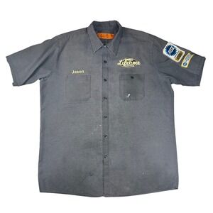 Red Kap Mens XL Gray Lifetime Automotive ASE Mechanic Work Shirt "Jason"
